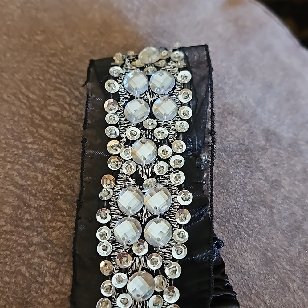 3/$30 Black Sheer Disco Sequin Rhinestone Festival Headband - Picture 4 of 8